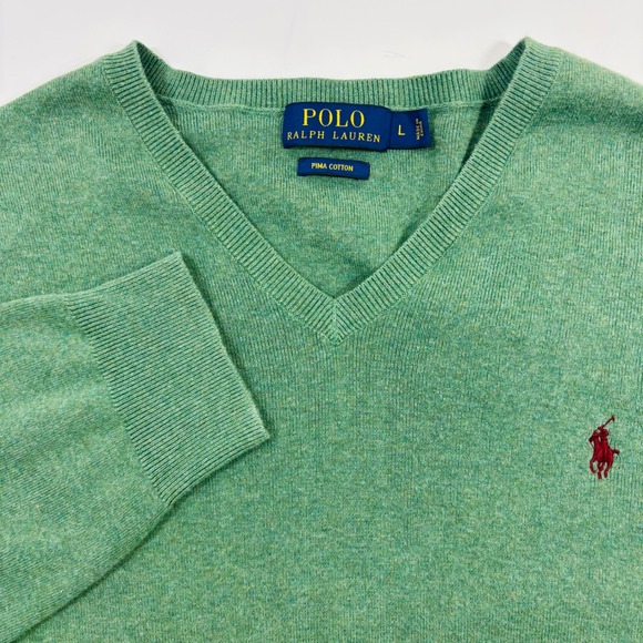 Polo Ralph Lauren Other - Polo Ralph Lauren Mens Green Pima Cotton V-Neck Sweater Pony Logo Sz Large